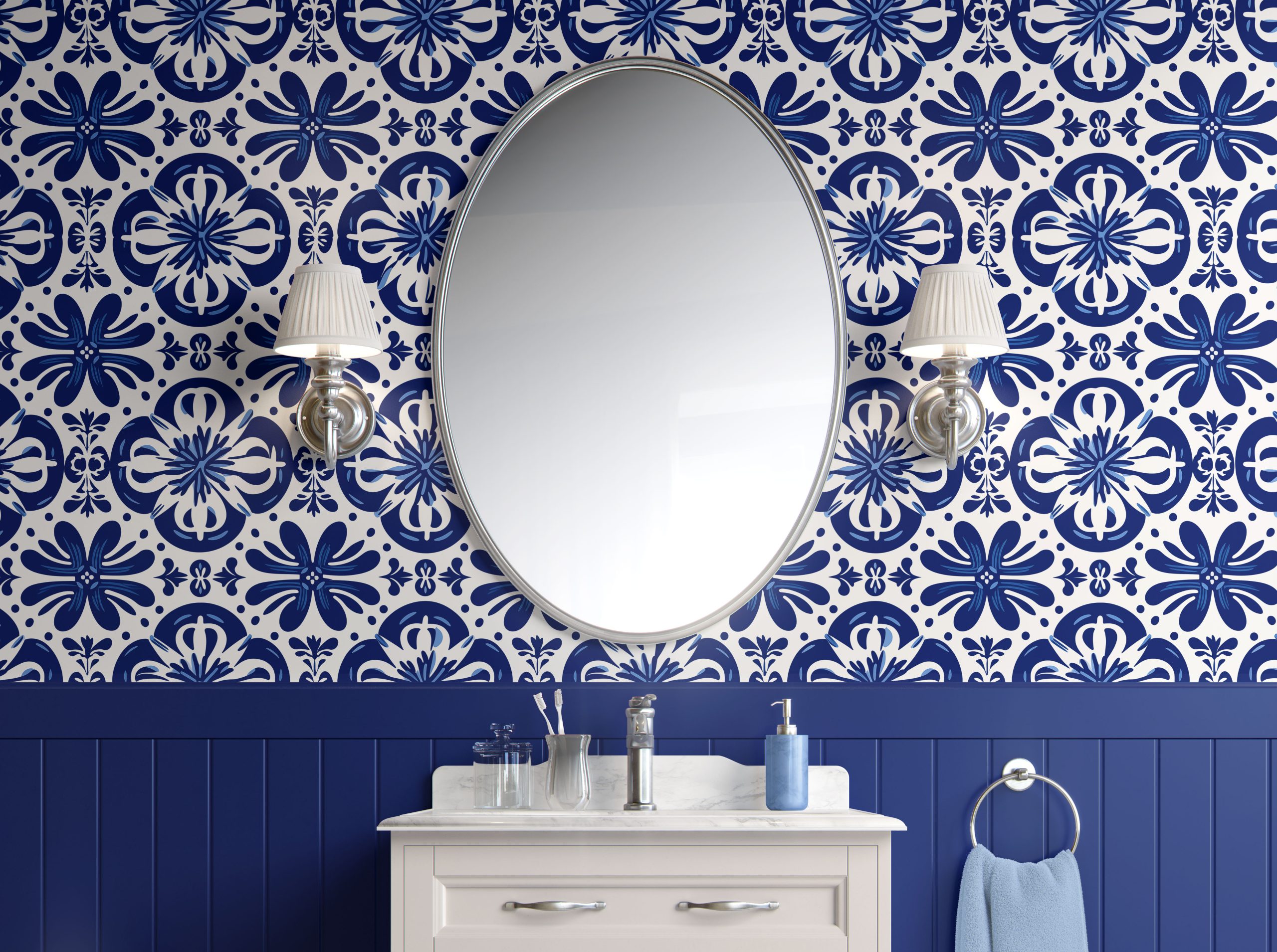 Mediterranean Blue Flourish easy removable wallpaper