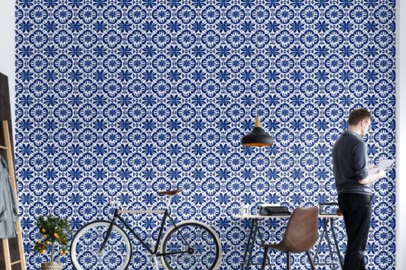 Mediterranean Blue Flourish living room best peel and stick wallpaper for bedroom