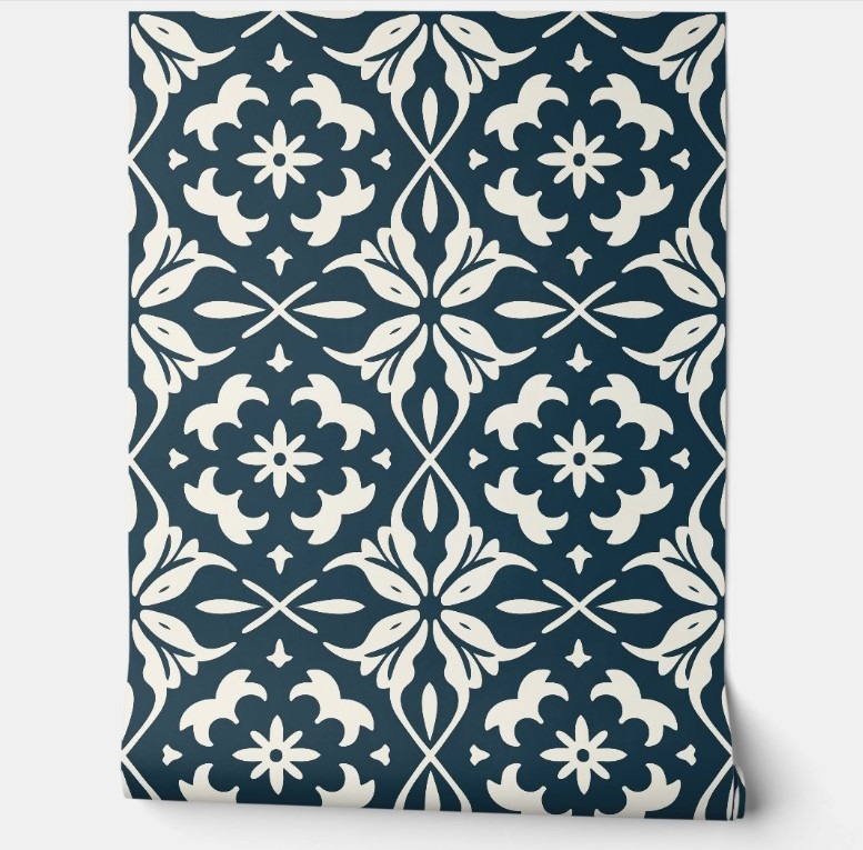 Chic Floral Charm removable wallpaper in Teal