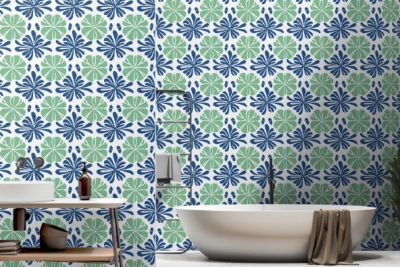 Coastal Leaf Harmony-easy removable wallpaper for bathroom