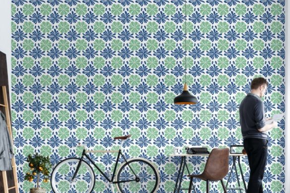 Coastal Leaf Harmony-modern removable wallpaper for living room