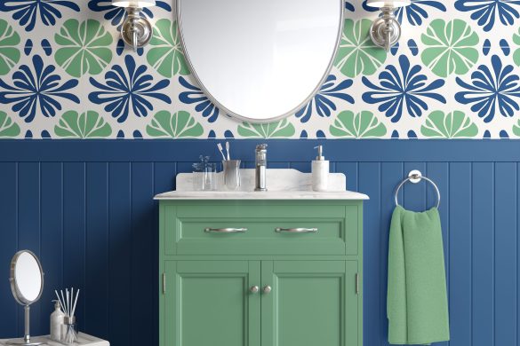 Coastal Leaf Harmony-peel and stick wallpaper bathroom ideas