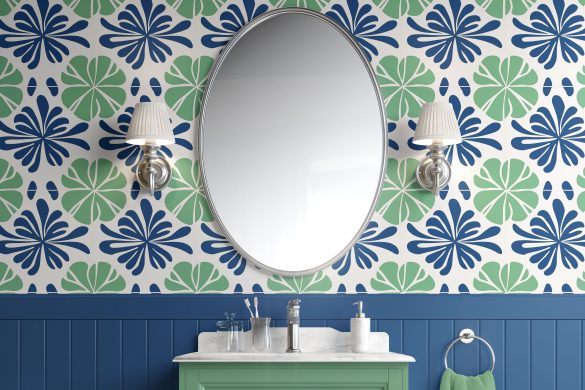 Coastal Leaf Harmony-peel & stick wallpaper for bathroom