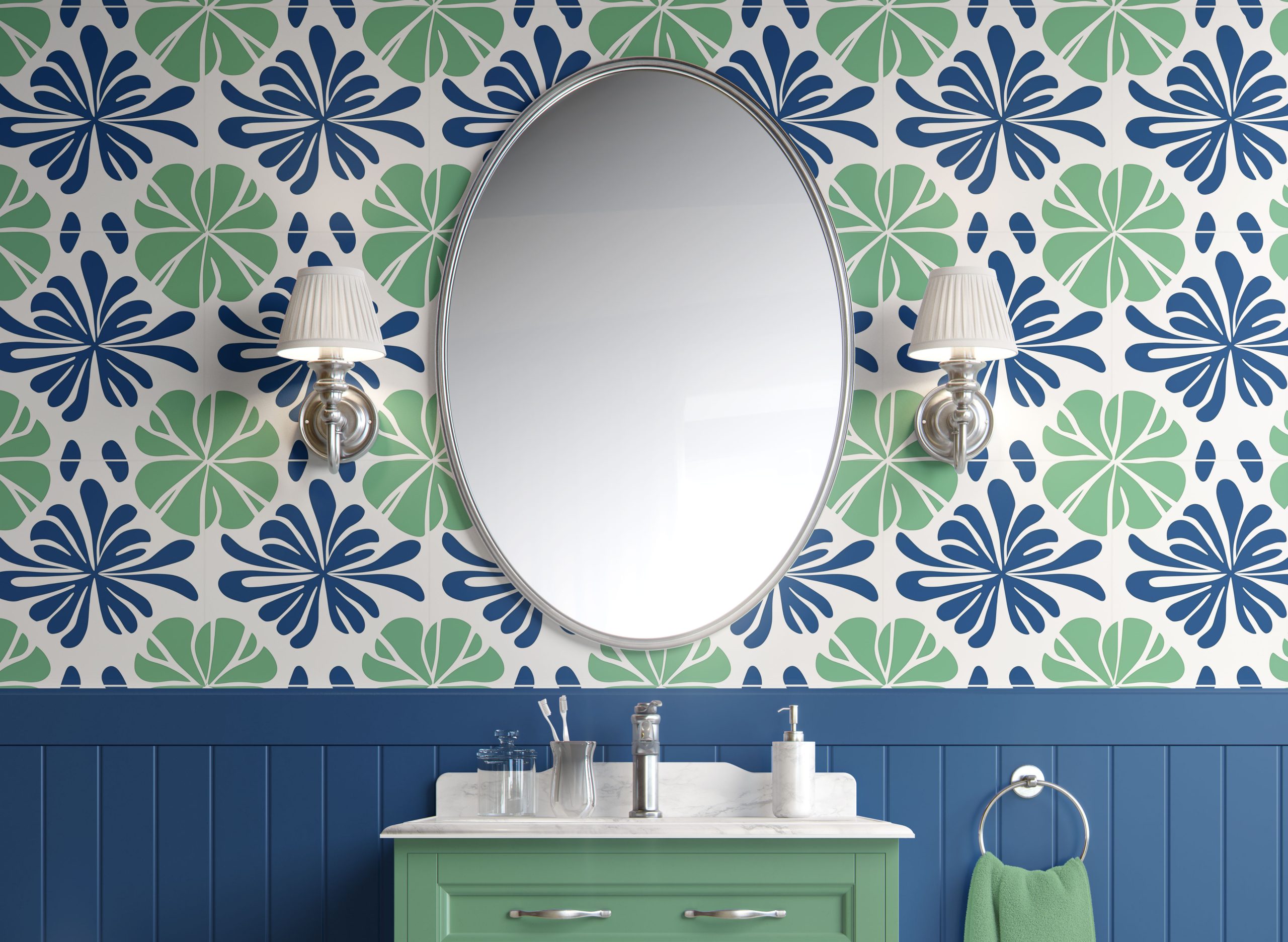 Coastal Leaf Harmony-peel & stick wallpaper for bathroom
