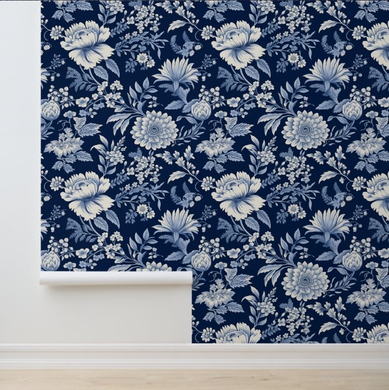 Midnight Blossom easy removable floral wallpaper