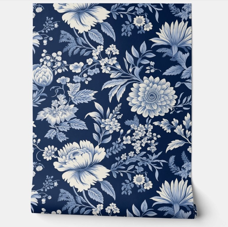 Midnight Blossom peel and stick wallpaper floral