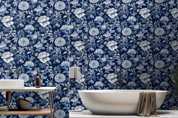 Midnight Blossom peel & stick wallpaper for bathroom Midnight Blossom peel & stick wallpaper for bathroom