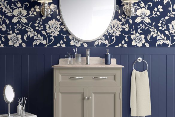 Midnight Garden- floral peel and stick wallpaper-bathroom Midnight Garden- floral peel and stick wallpaper-bathroom