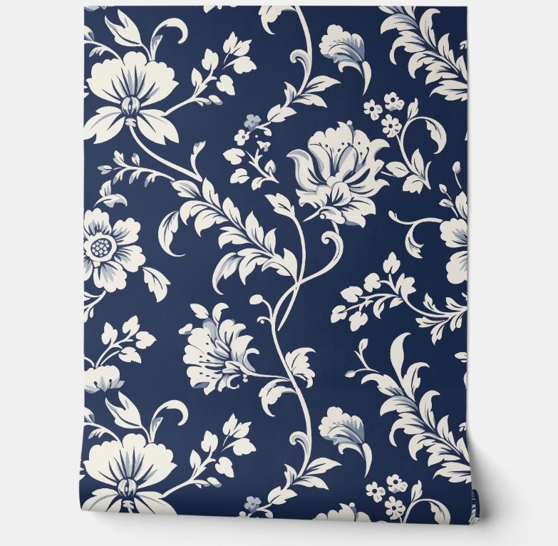 Midnight Garden removable wallpaper in blue