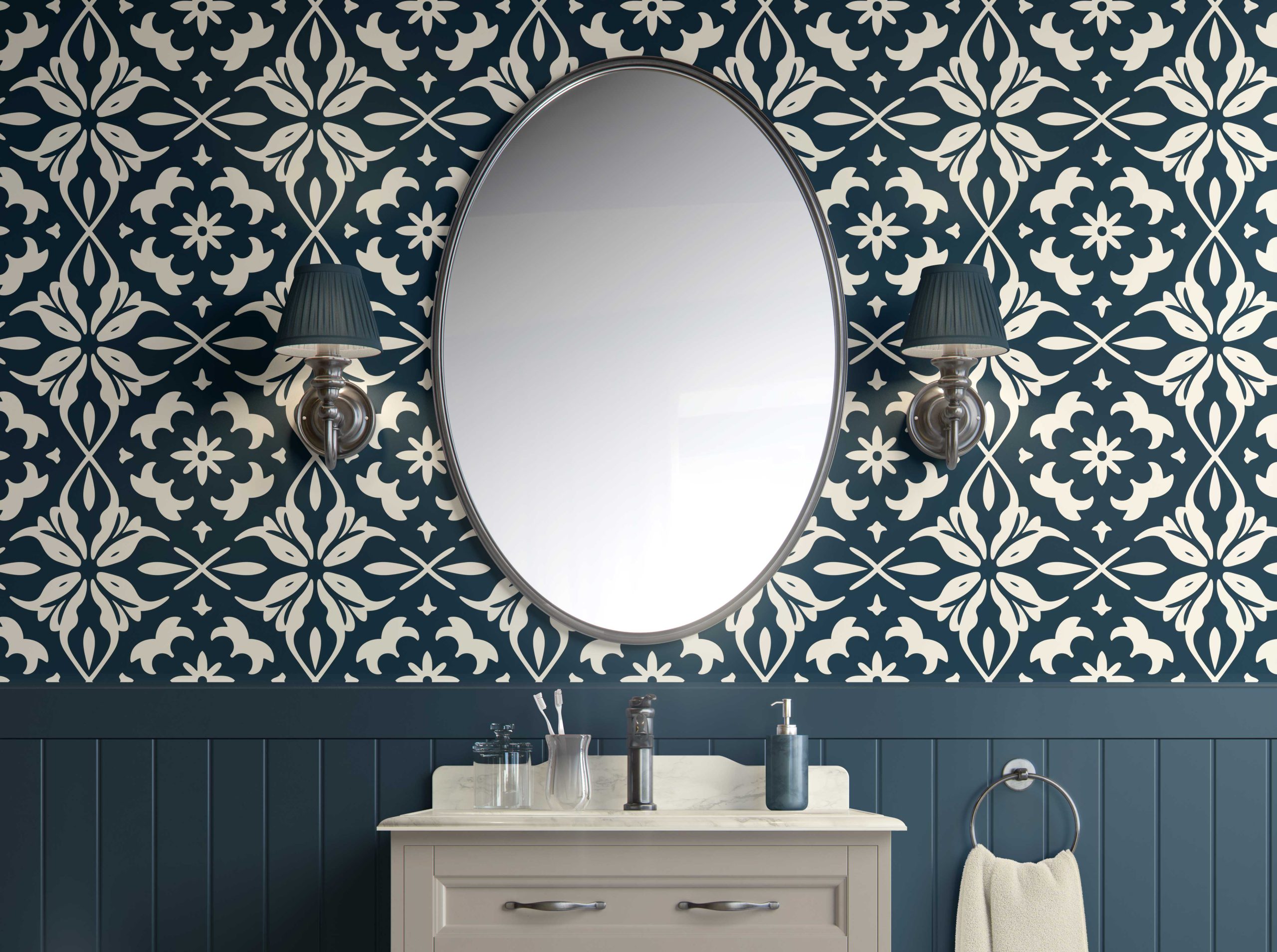 bathroom peel and stick wallpaper-Chic Floral Charm