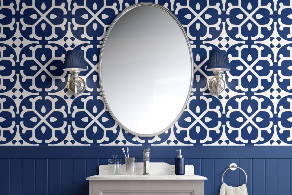 Azure Blossom Tiles-best peel & stick wallpaper-bathroom Azure Blossom Tiles-best peel & stick wallpaper-bathroom
