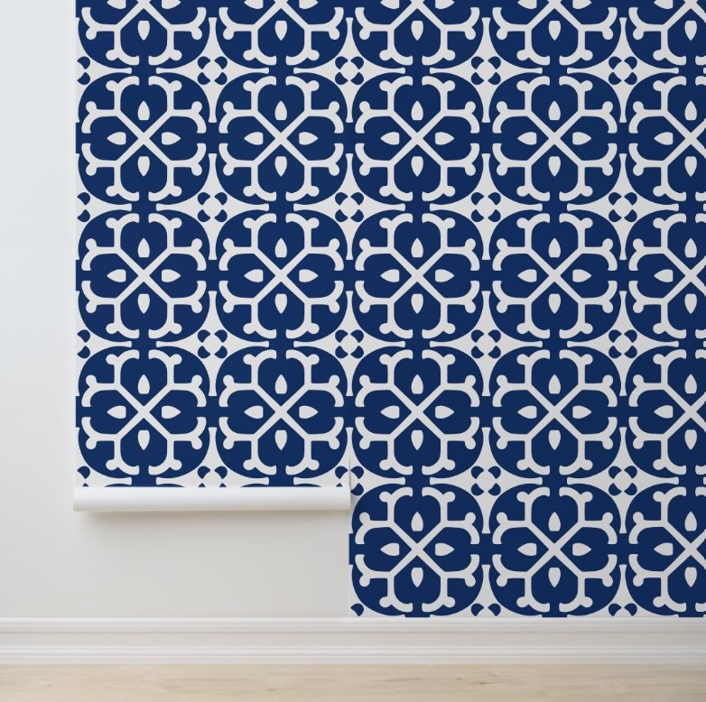 Azure Blossom Tiles-easy removable wallpaper