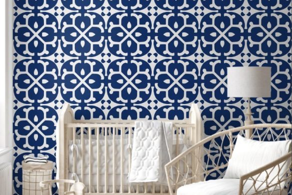 Azure Blossom Tiles- kids room peelable wallpaper Azure Blossom Tiles- kids room peelable wallpaper