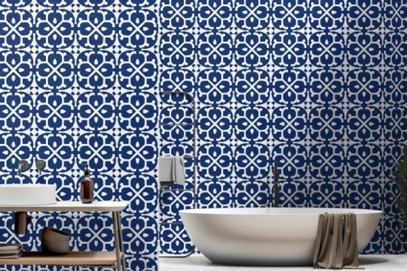 Azure Blossom Tiles peel and stick wallpaper for bathroom Azure Blossom Tiles peel and stick wallpaper for bathroom