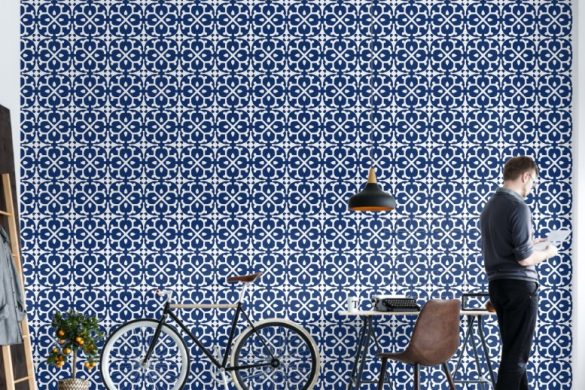 Azure Blossom Tiles peel and stick wallpaper for living room Azure Blossom Tiles peel and stick wallpaper for living room