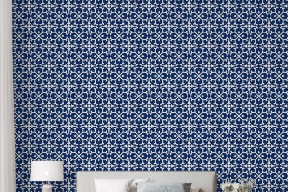 Azure Blossom Tiles peel & stick wallpaper for bedroom Azure Blossom Tiles peel & stick wallpaper for bedroom