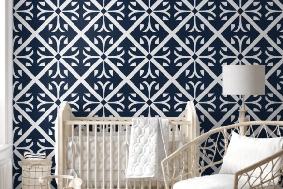 Classic Navy Tiles Nursery peel and stick wallpaper Classic Navy Tiles Nursery peel and stick wallpaper
