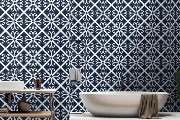 Classic Navy Tiles peel and stick wallpaper for bathroom Classic Navy Tiles peel and stick wallpaper for bathroom
