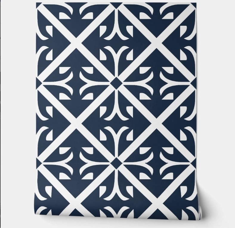 Classic Navy Tiles removable wallpaper in Navy