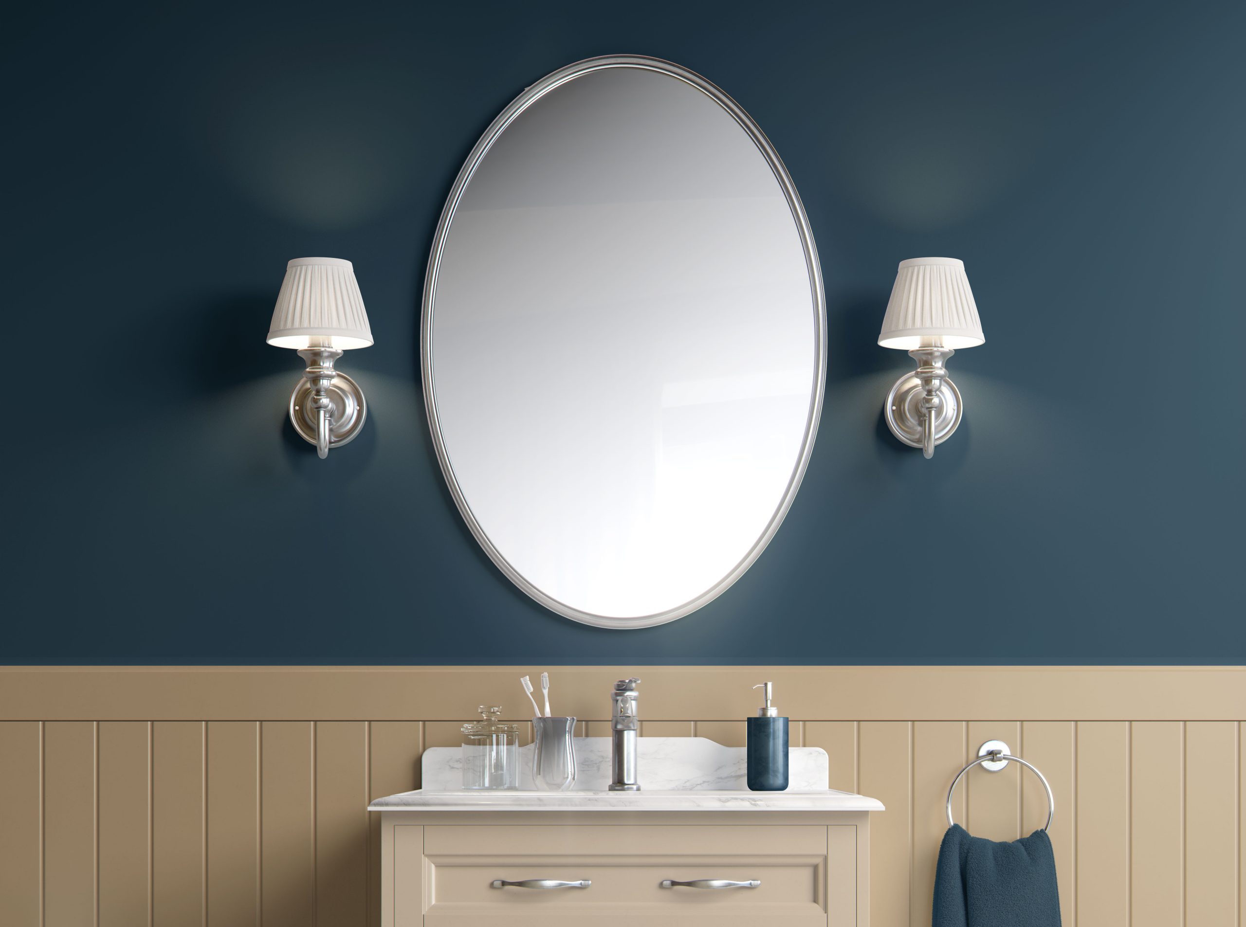 Deep Ocean Blue-best peel and stick wallpaper-bathroom