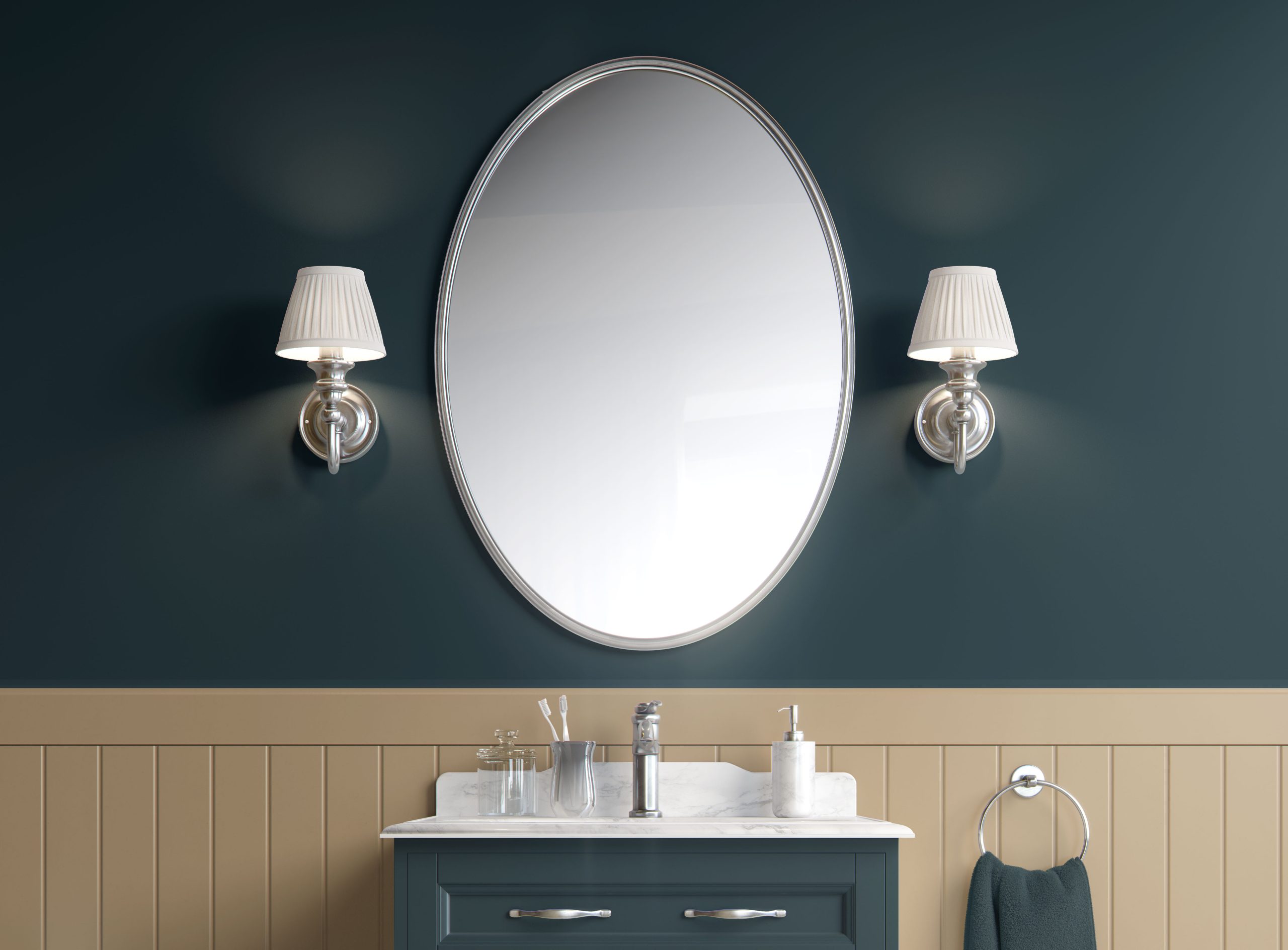 Deep Teal Serenity-the best peel & stick wallpaper for bathroom