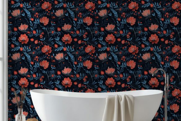 Bathroom peelable wallpaper ideas-Midnight Berry Blooms Bathroom peelable wallpaper ideas-Midnight Berry Blooms