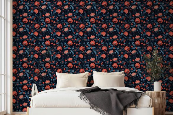 Bedroom-Midnight-Berry-Blooms- best peel & stick wallpaper Bedroom-Midnight-Berry-Blooms- best peel & stick wallpaper