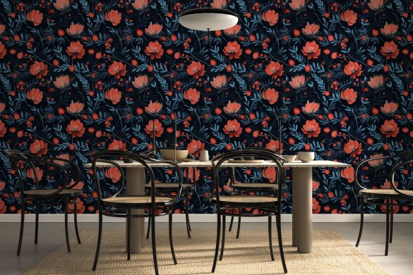 Dining-Room-Midnight-Berry-Blooms-easy peelable wallpaper ideas Dining-Room-Midnight-Berry-Blooms-easy peelable wallpaper ideas