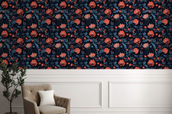 Hall-Midnight-Berry-Blooms-floral peel & stick wallpaper Hall-Midnight-Berry-Blooms-floral peel & stick wallpaper