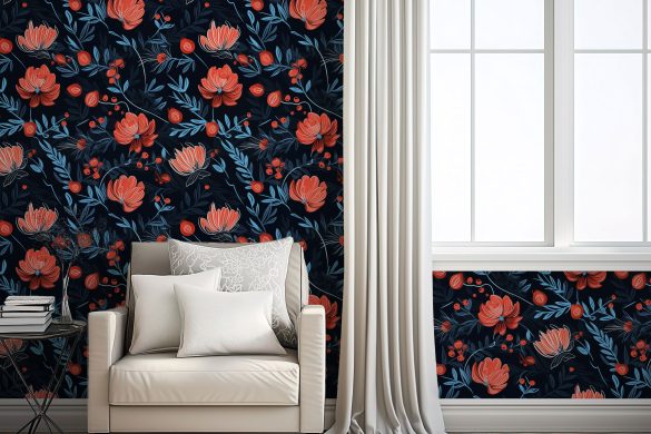 Hall-w-Chair-Midnight-Berry-Blooms-renter friendly wallpaper Hall-w-Chair-Midnight-Berry-Blooms-renter friendly wallpaper