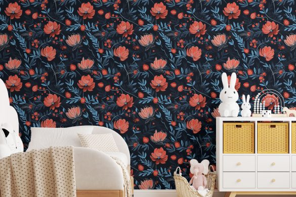 Kids peel and stick wallpaper-Midnight Berry Blooms Kids peel and stick wallpaper-Midnight Berry Blooms