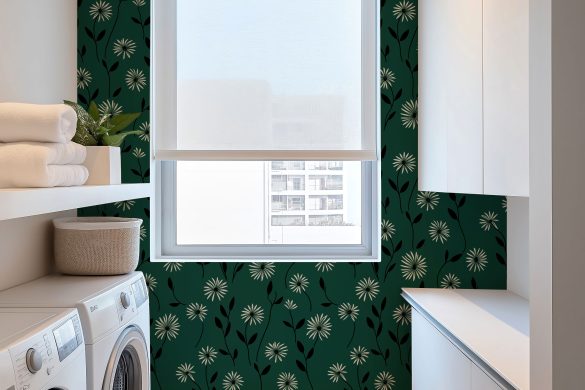 Laundry-Room-Elegant Daisy Meadow-peel and stick wallpaper Laundry-Room-Elegant Daisy Meadow-peel and stick wallpaper