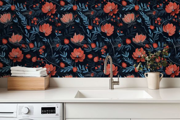 Laundry-Room-Midnight-Berry-Blooms-easy removable wallpaper Laundry-Room-Midnight-Berry-Blooms-easy removable wallpaper