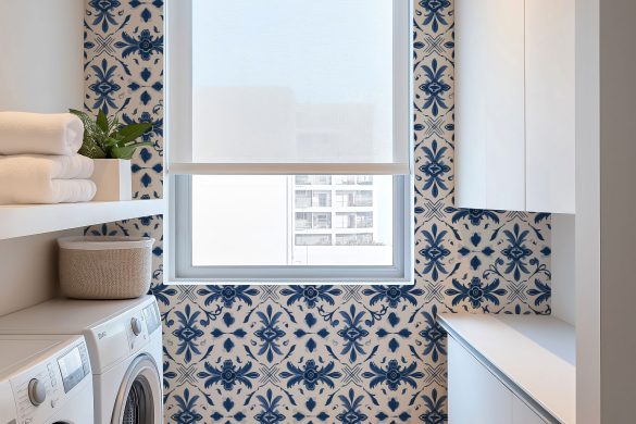 Laundry-Room-Portuguese-Azulejo-Elegance-blue wallpaper