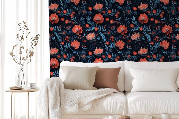 Living-Room-2-Midnight-Berry-Blooms-peelable wallpaper design Living-Room-2-Midnight-Berry-Blooms-peelable wallpaper design