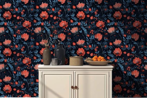 Living-Room-Midnight-Berry-Blooms-renter friendly wallpaper Living-Room-Midnight-Berry-Blooms-renter friendly wallpaper