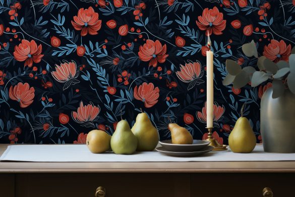 Midnight Berry Blooms-Eclectic Peel and Stick Wallpaper Midnight Berry Blooms-Eclectic Peel and Stick Wallpaper