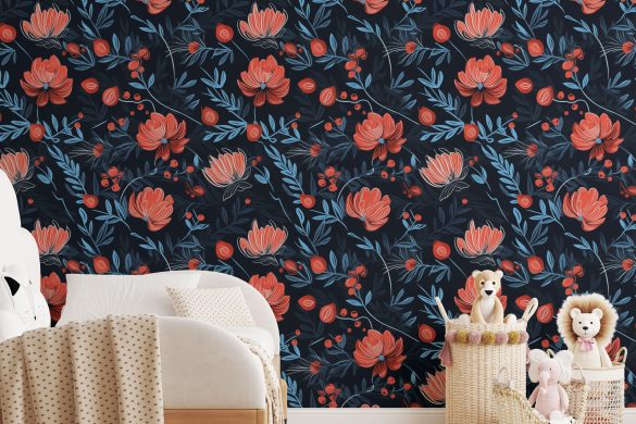 Midnight Berry Blooms-Nursery peelable wallpaper ideas Midnight Berry Blooms-Nursery peelable wallpaper ideas