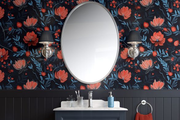 Midnight Berry Blooms-best peel & stick wallpaper-Bathroom Midnight Berry Blooms-best peel & stick wallpaper-Bathroom