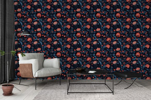 Midnight Berry Blooms-best peelable wallpaper floral Midnight Berry Blooms-best peelable wallpaper floral