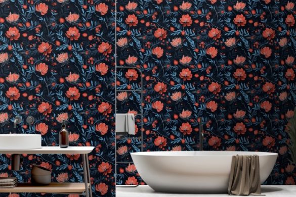 Midnight Berry Blooms-easy removable wallpaper for bathroom Midnight Berry Blooms-easy removable wallpaper for bathroom