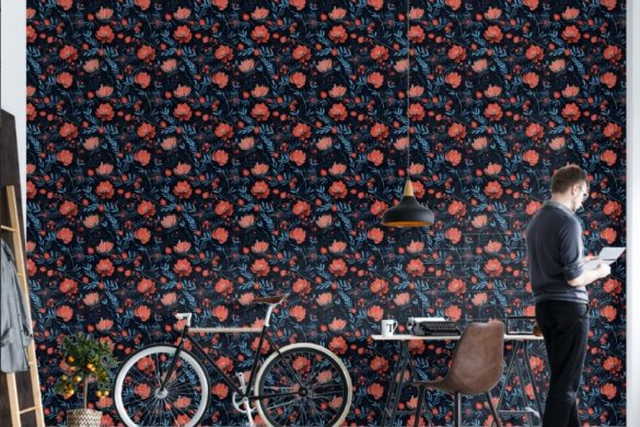 Midnight Berry Blooms-easy removable wallpaper for living room Midnight Berry Blooms-easy removable wallpaper for living room
