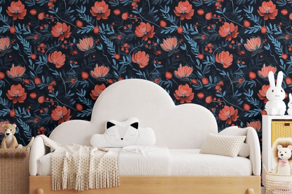 Midnight Berry Blooms-kids peel and stick wallpaper Midnight Berry Blooms-kids peel and stick wallpaper