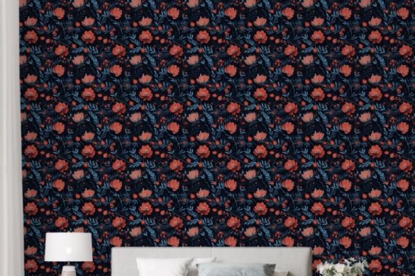 Midnight Berry Blooms peel and stick wallpaper for bedroom Midnight Berry Blooms peel and stick wallpaper for bedroom