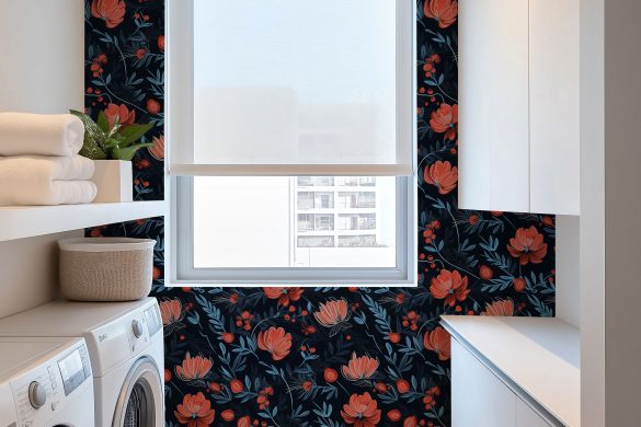 Midnight-Berry-Blooms-peel and stick wallpaper for laundry room Midnight-Berry-Blooms-peel and stick wallpaper for laundry room