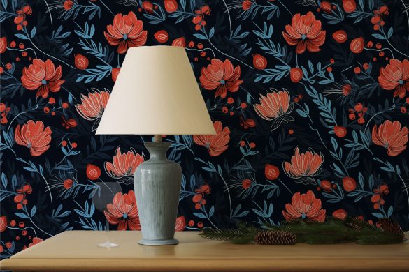 Midnight Berry Blooms-peel & stick wallpaper renter friendly Midnight Berry Blooms-peel & stick wallpaper renter friendly