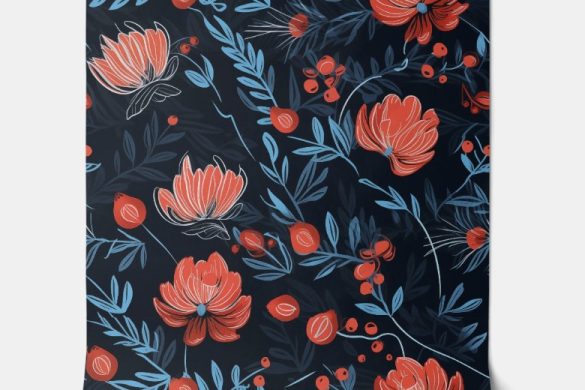 Midnight Berry Blooms removable wallpaper floral