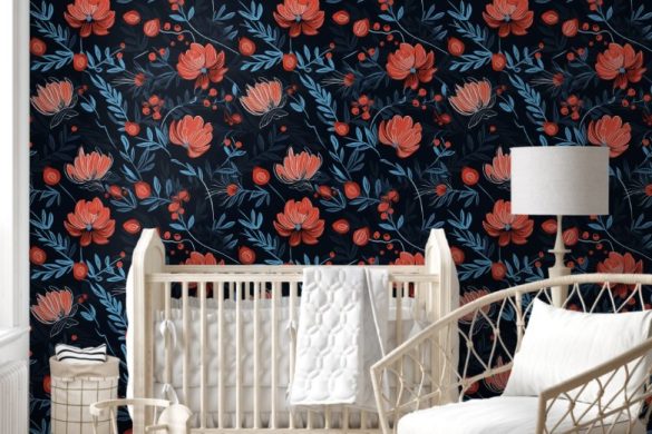 Midnight Berry Blooms removable wallpaper for nursery Midnight Berry Blooms removable wallpaper for nursery