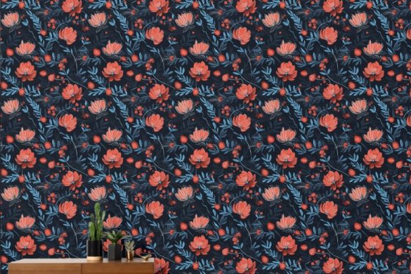 Midnight Berry Blooms- renter friendly wallpaper Midnight Berry Blooms- renter friendly wallpaper