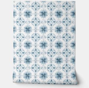 Soft Teal Blossom Medley Petite - Teal, White - Coastal Tile